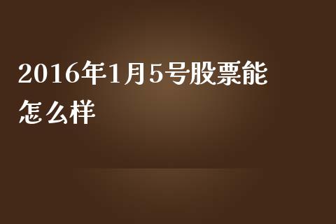 2016年1月5号股票能怎么样_https://m.ycdhulan.com_期货交易_第1张