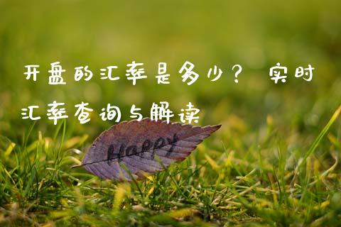 开盘的汇率是多少？ 实时汇率查询与解读_https://m.ycdhulan.com_国际金融_第1张