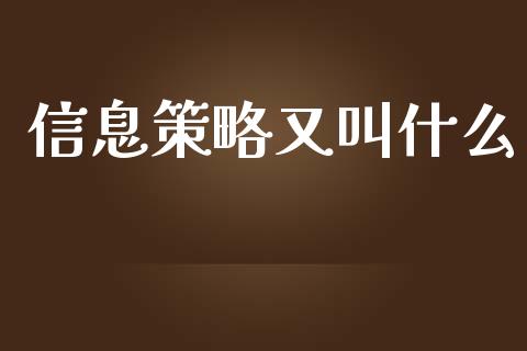 信息策略又叫什么_https://m.ycdhulan.com_股市在线_第1张