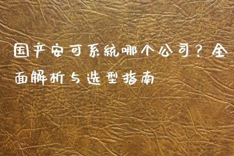 国产安可系统哪个公司？全面解析与选型指南_https://m.ycdhulan.com_财经要闻_第1张