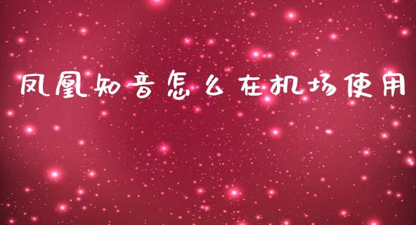 凤凰知音怎么在机场使用_https://m.ycdhulan.com_股市在线_第1张