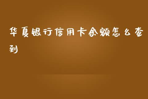 华夏银行信用卡余额怎么查到_https://m.ycdhulan.com_财经要闻_第1张
