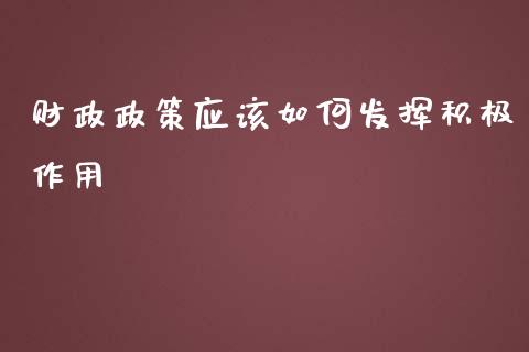 财政政策应该如何发挥积极作用_https://m.ycdhulan.com_国际金融_第1张