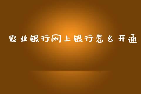 农业银行网上银行怎么开通_https://m.ycdhulan.com_股市在线_第1张
