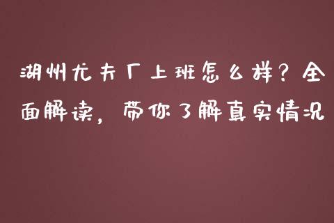 湖州尤夫厂上班怎么样？全面解读，带你了解真实情况_https://m.ycdhulan.com_理财产品_第1张