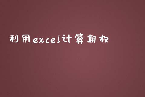 利用excel计算期权_https://m.ycdhulan.com_期货交易_第1张