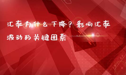 汇率为什么下降？影响汇率波动的关键因素_https://m.ycdhulan.com_财经要闻_第1张