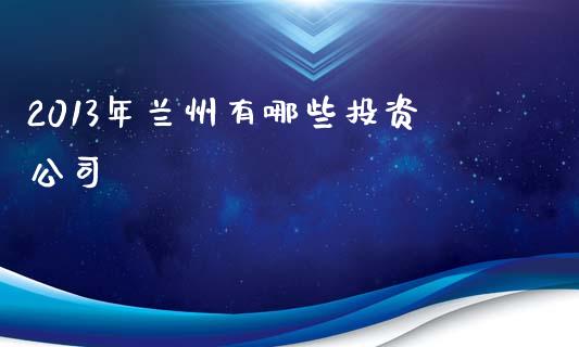 2013年兰州有哪些投资公司_https://m.ycdhulan.com_国际金融_第1张