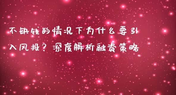 不缺钱的情况下为什么要引入风投？深度解析融资策略_https://m.ycdhulan.com_期货交易_第1张