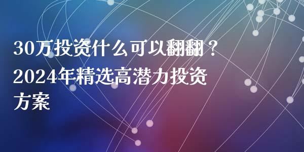 30万投资什么可以翻翻？2024年精选高潜力投资方案_https://m.ycdhulan.com_期货交易_第1张