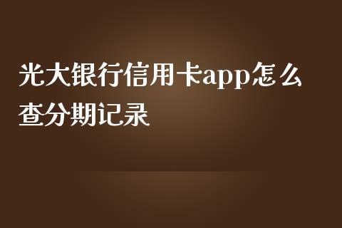 光大银行信用卡app怎么查分期记录_https://m.ycdhulan.com_国际金融_第1张