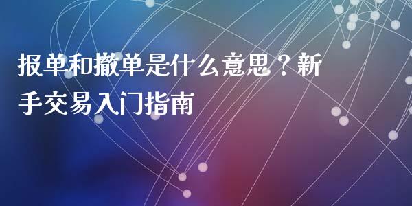 报单和撤单是什么意思？新手交易入门指南_https://m.ycdhulan.com_理财产品_第1张