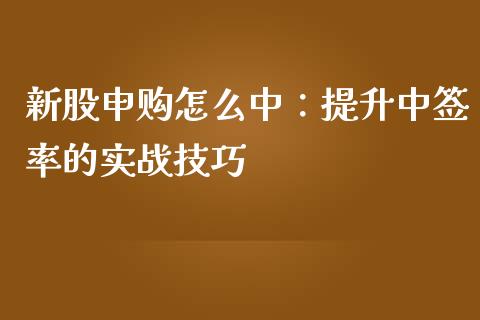 新股申购怎么中：提升中签率的实战技巧_https://m.ycdhulan.com_财经要闻_第1张