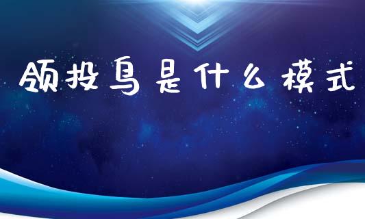 领投鸟是什么模式_https://m.ycdhulan.com_国际金融_第1张