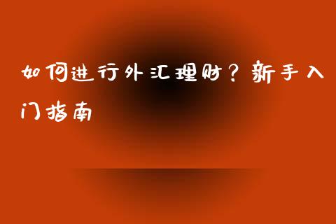如何进行外汇理财？新手入门指南_https://m.ycdhulan.com_股市在线_第1张